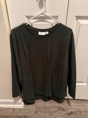 Denim&Co Dark Green Crew Neck Pullover